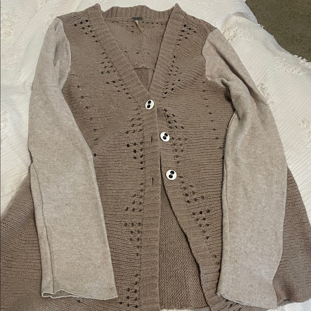 Free People Oatmeal and Lace Long Cardigan